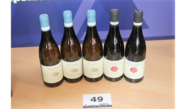 5 flessen à 75cl diverse wijn ROSE ROCK, Drouhin Oregon: 2x rode wijn Pinot Noir 2014 en 2x witte wijn Chardonnay 2014